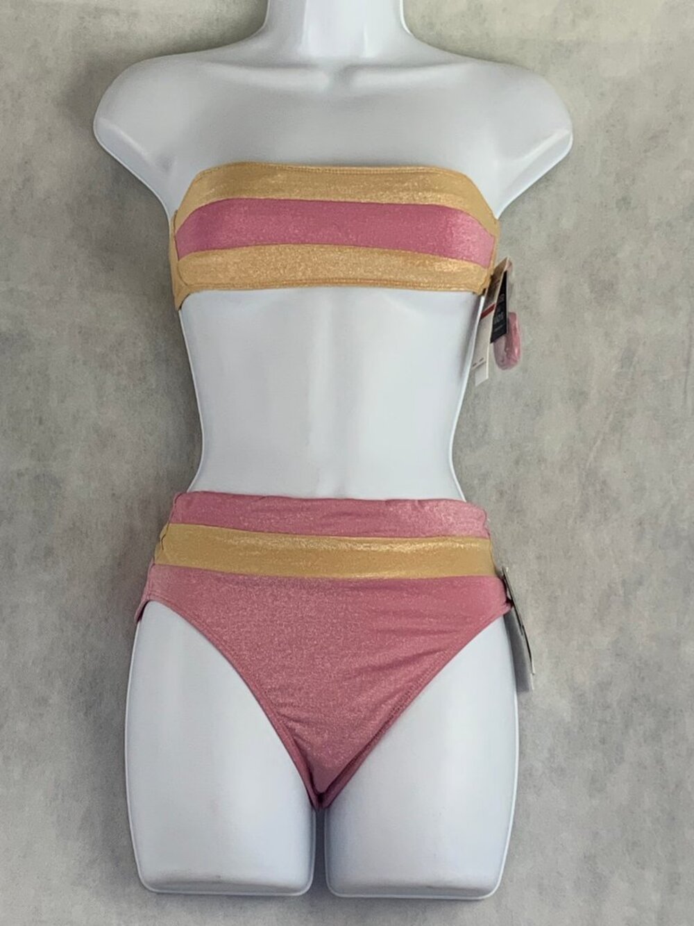 Salt + Cove Juniors 2-Piece Bandeau High Rise Bikini Set, Pink Gold Shine, XS